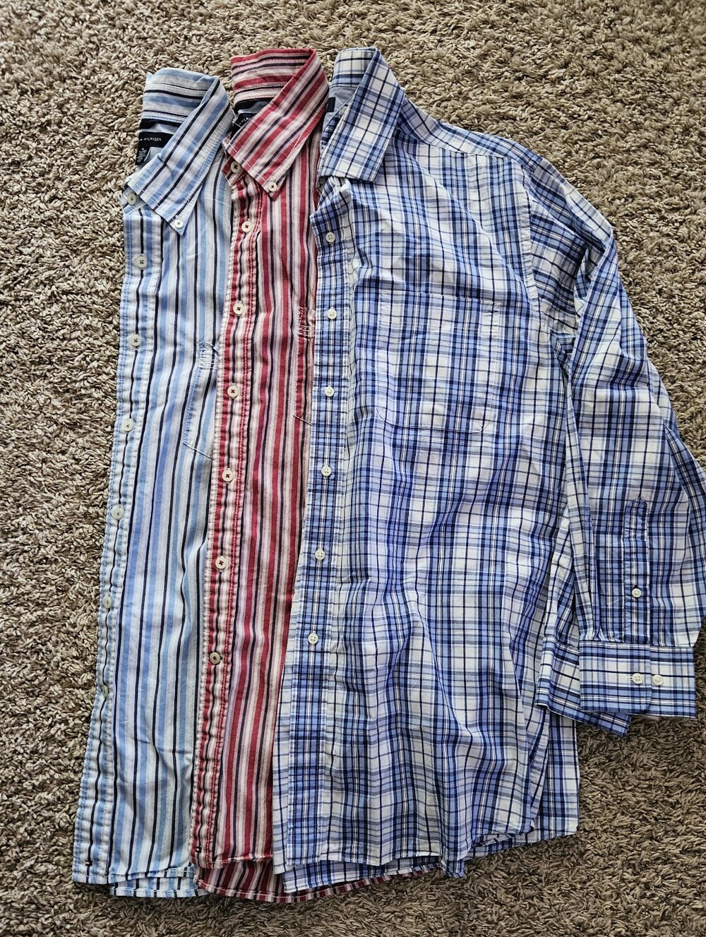 Tommy Hilfiger Men's Blue & Red Striped & Plaid Button-Down Shirt Lot Of 3 Sz.XL